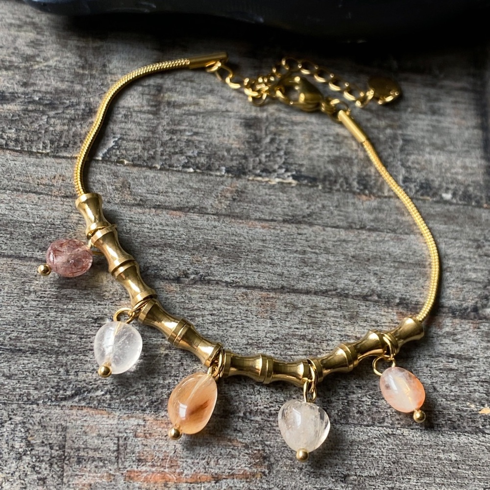 NEW Gold & Polished Stone Beaded Bracelet